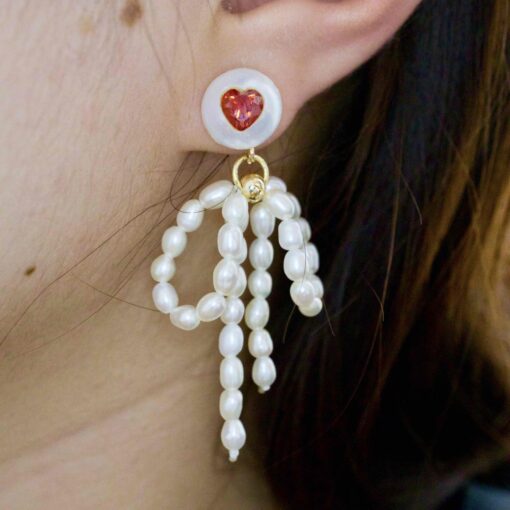 Heart Bow Pearl Studs